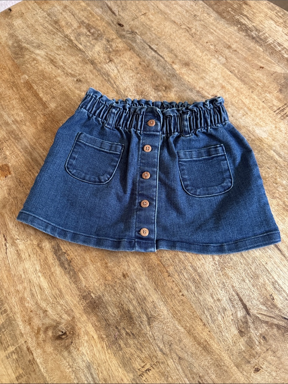 Denim Button-Front Skirt with Front Pockets - Dark Blue